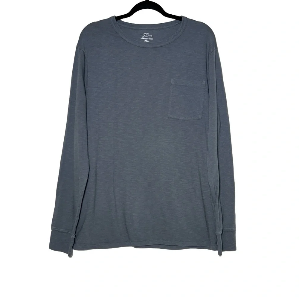 NEW J. Crew Garment-Dyed Slub Cotton Long-Sleeve Dark Gray T-Shirt w/ Pocket, XL